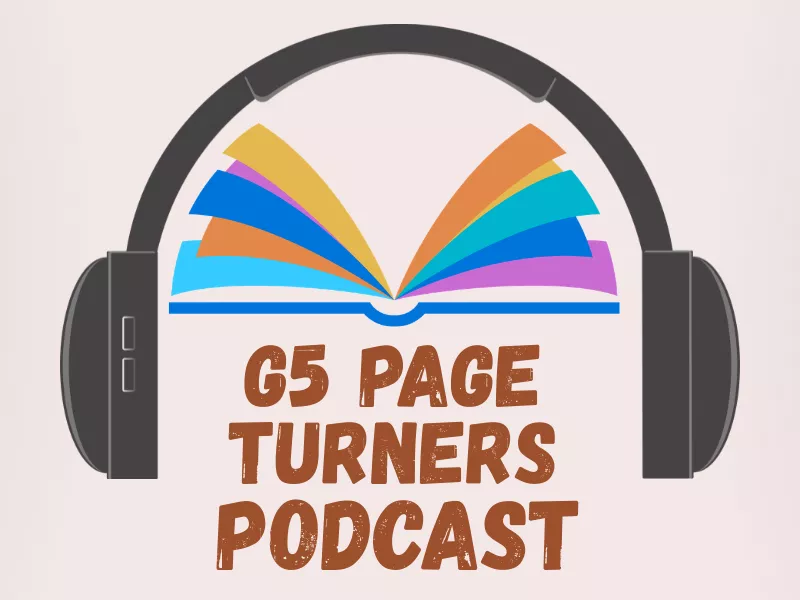 Page Turners Podcast logo with Headphones